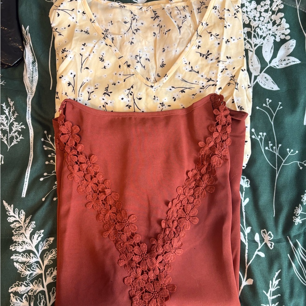 ✨Buy One Get One Free ✨ Two Sleeveless Blouses with Floral details